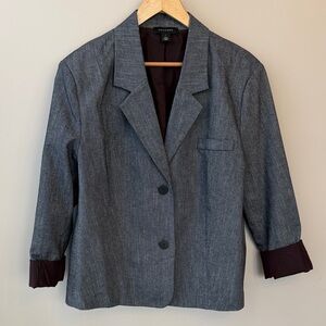 Halogen Charcoal Navy Cotton Blazer with Maroon Cuffs Size Large